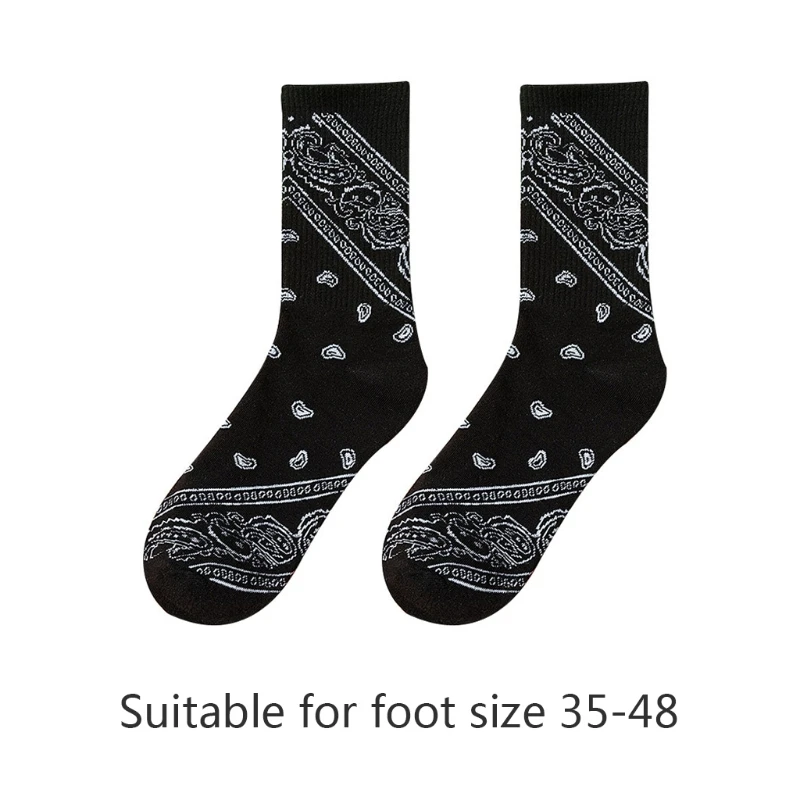 Women Men Ethnic Paisley Floral Print Socks Harajuku Hip Hop Black Skateboard Sport Cotton Hosiery