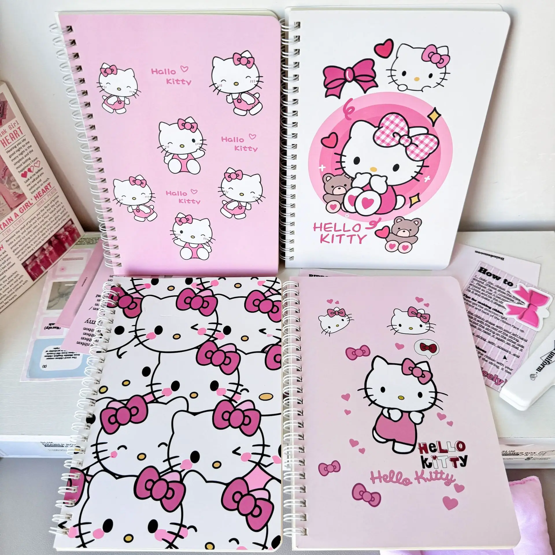 

4PCS Kawaii Sanrio Hello Kitty A5 Spiral Notebook Thickened Cute Student Journal Homework Notebook Girl Gift