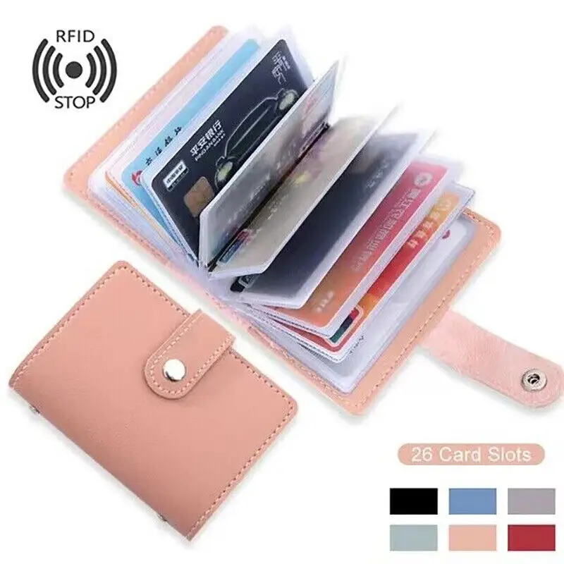 

1PC RFID Blocking ID Credit Card Holder 26 Slots Mini PU Leather Card Pocket Case Wallet Women Solid Small Multi-card Purse