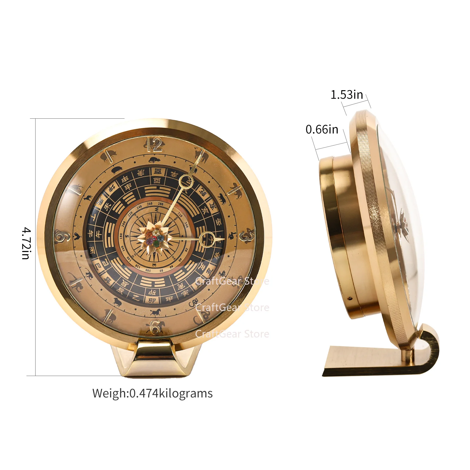 luxury European mid-century mantel zodiac 18k gold-plated brass electroplated quartz  clock radio