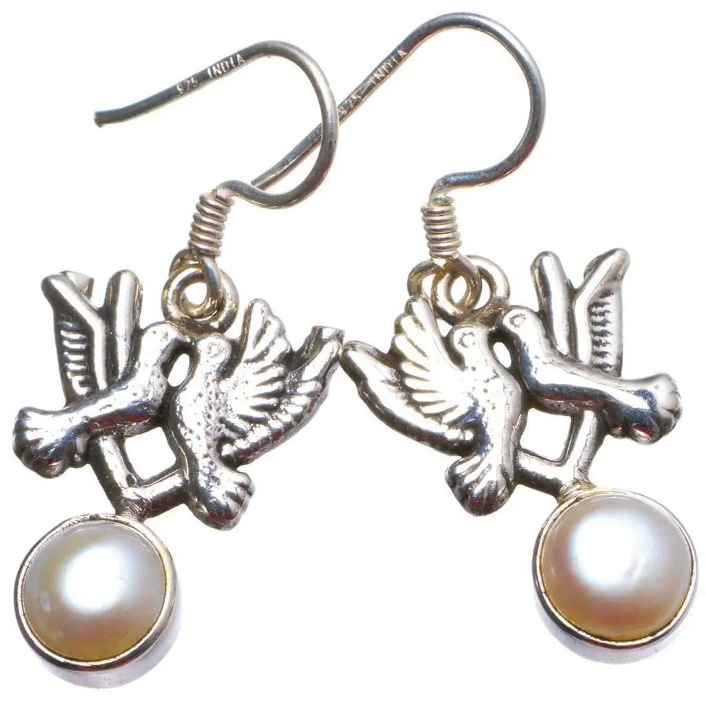 

StarGems® Natural River Pearl Handmade Unique Pigeon Shape 925 Sterling Silver Earrings 1.25" X3312