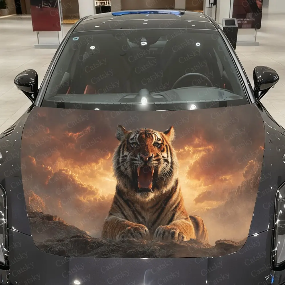

Наклейки на капот автомобиля с рисунком Sunset Realm Tiger King, водонепроницаемые самоклеящиеся, устойчивые к царапинам, легко приклеиваемые, прочные автомобильные ПВХ s