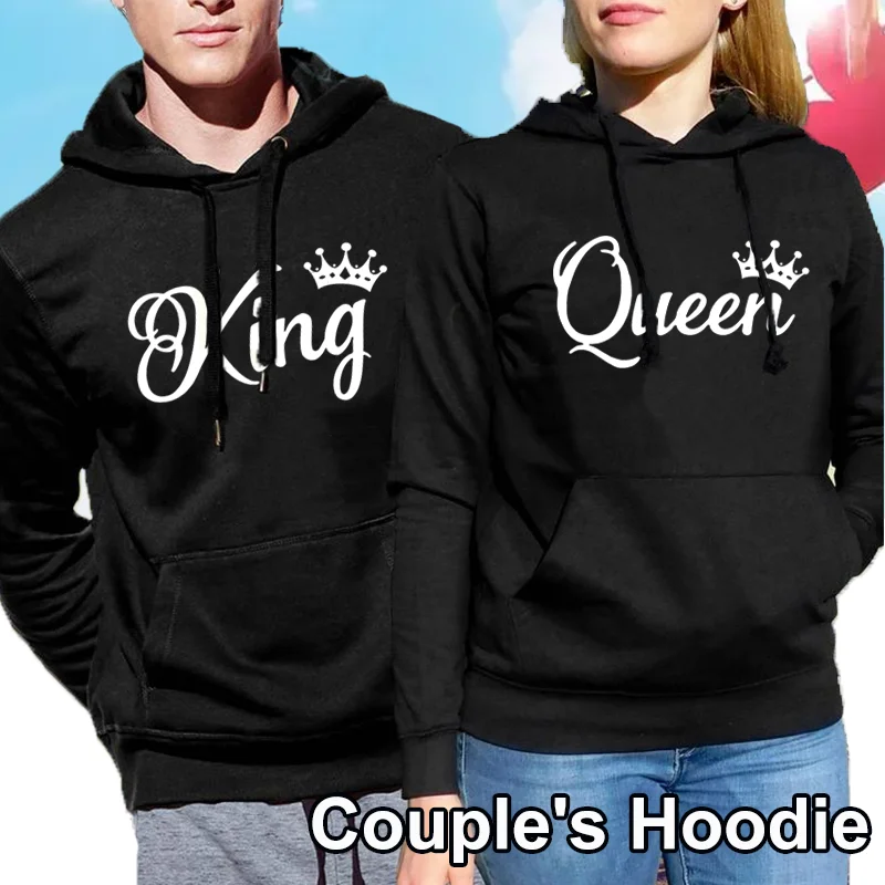 Frauen Und Männer Paar Hoodies Lange Ärmeln Hoodies König Und Königin Gedruckt Liebhaber Mit Kapuze Sweatershirt Paar Hoodies