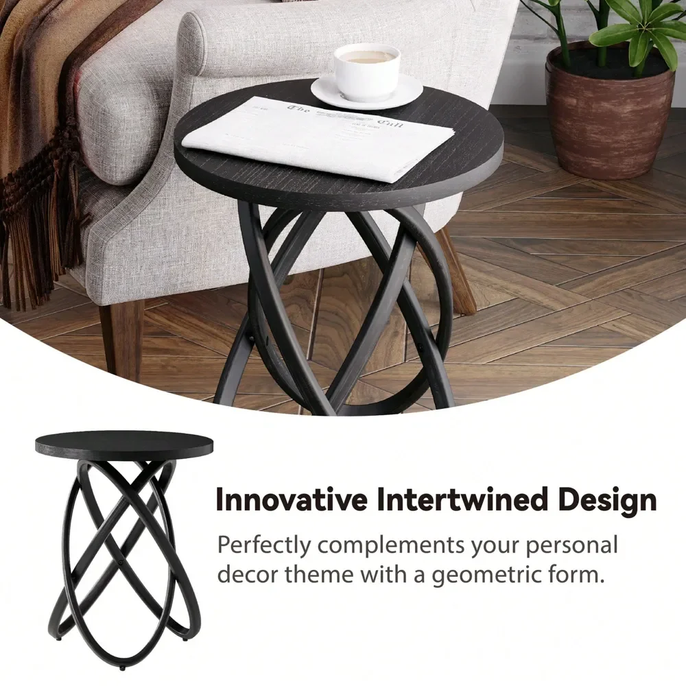 

Круглый деревянный приставной столик COZAYH в стиле фермерского дома, деревенская подставка для растений с переплетенным линейным дизайном для гостиной, спальни, офиса