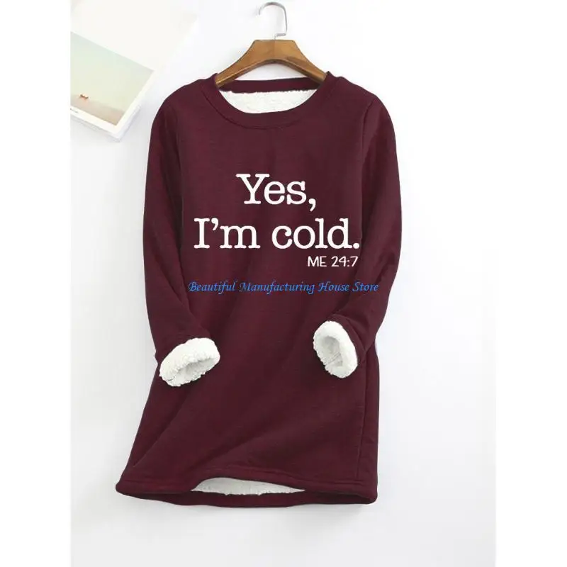 

E56A Winter Warm Jumper For Women Plush Fleece Inner Lining Thermal Top Sweatshirt