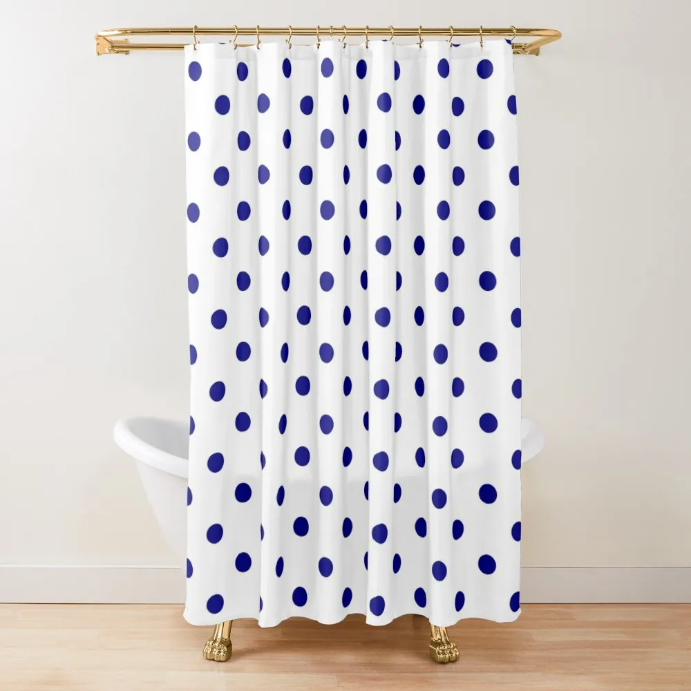 Medium Royal Blue on White Polka Dots Shower Curtain Waterproof Bath And Anti-Mold Bathroom And Shower Shower Bath Curtain