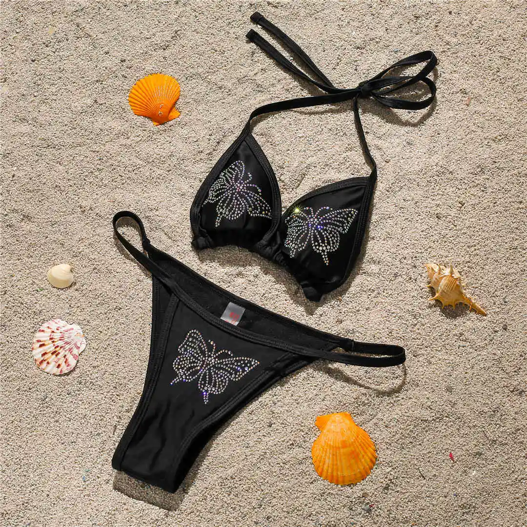 Bling Butterfly Strass-Bikini Damen-Badeanzug Zweiteiliges Bikini-Set Damen-Badeanzug Neckholder-Badeanzug Badebekleidung V2576 – Detail 31