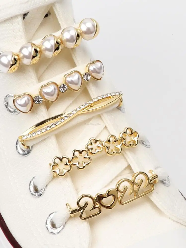 1Pcs Pearl Shoe Charms Fashion Gold Metal Sneaker Charms Girl Gift Shoe decoration DIY Shoelaces Buckles shoes accesories