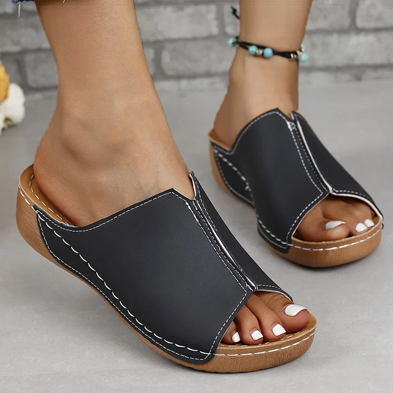 Women Sandals Wedge Heels Sandalias Mujer New Slip On Summer Shoes Women Wedges Slippers Summer Footwear Female Heeled Shoes