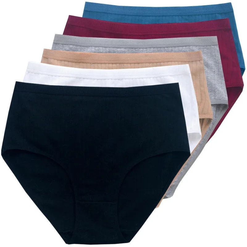 

6pcs Cotton Women Panties Lady Plus Size Underwear High Waist Briefs Breathable Solid Color Female Lingerie Shorts