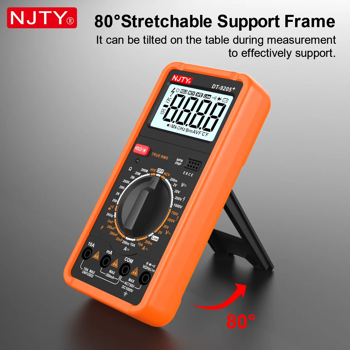 NJTY DT-9205+ Digitales Multimeter mit Manueller Bereichswahl Elektrischer Tester für Spannung, Strom, Widerstand, Frequenz HEF Spannungsmessgerät für Spannungsleitungen – Detail 7