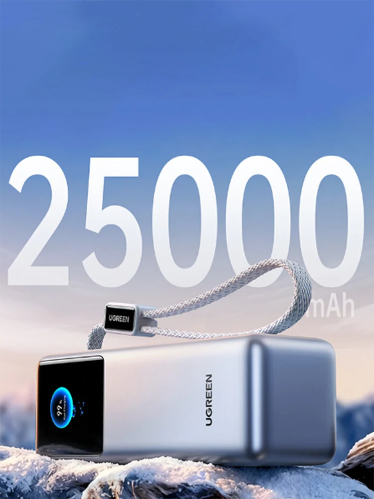 NOUVEAU 2026 Ugreen PB728 200W 25000MAH Batterie Externe Portable avec Écran et Câble de Données de 65cm Batterie Externe pour Téléphone Portable Certification 3C