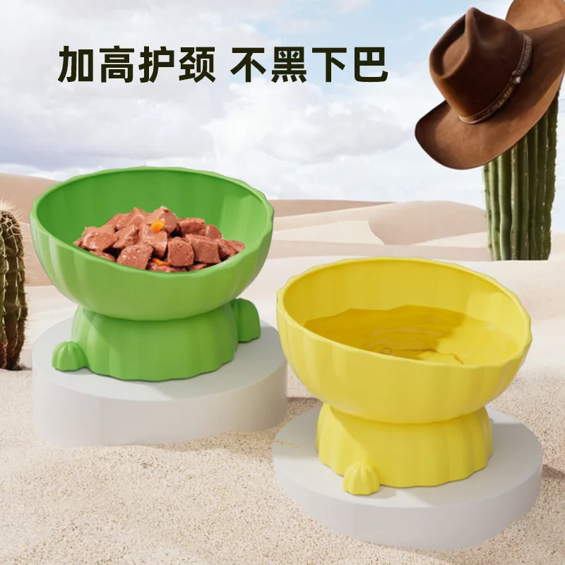 Cactus Shape Single Bowl Anti-Tumble Integrated Pet Bowl Elevated Rack Kittens Cervical Spine Large Diameter Bowl