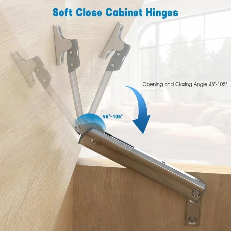 

Heavy-Duty Adjustable Hinge with Free Stop Bracket Polished Metal Finish One Handed Operation for Safe Cabinet Door Support