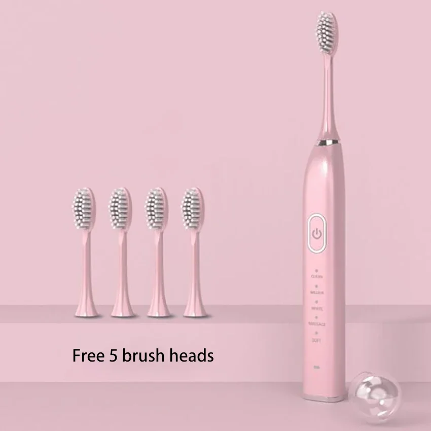 1 Bộ 5 Chế Độ Bàn Chải Đánh Răng Điện Tự Động Sạc Điện Cổng USB Siêu Âm Răng Bàn Chải Dành Cho Người Lớn 5 Đầu Thay Thế