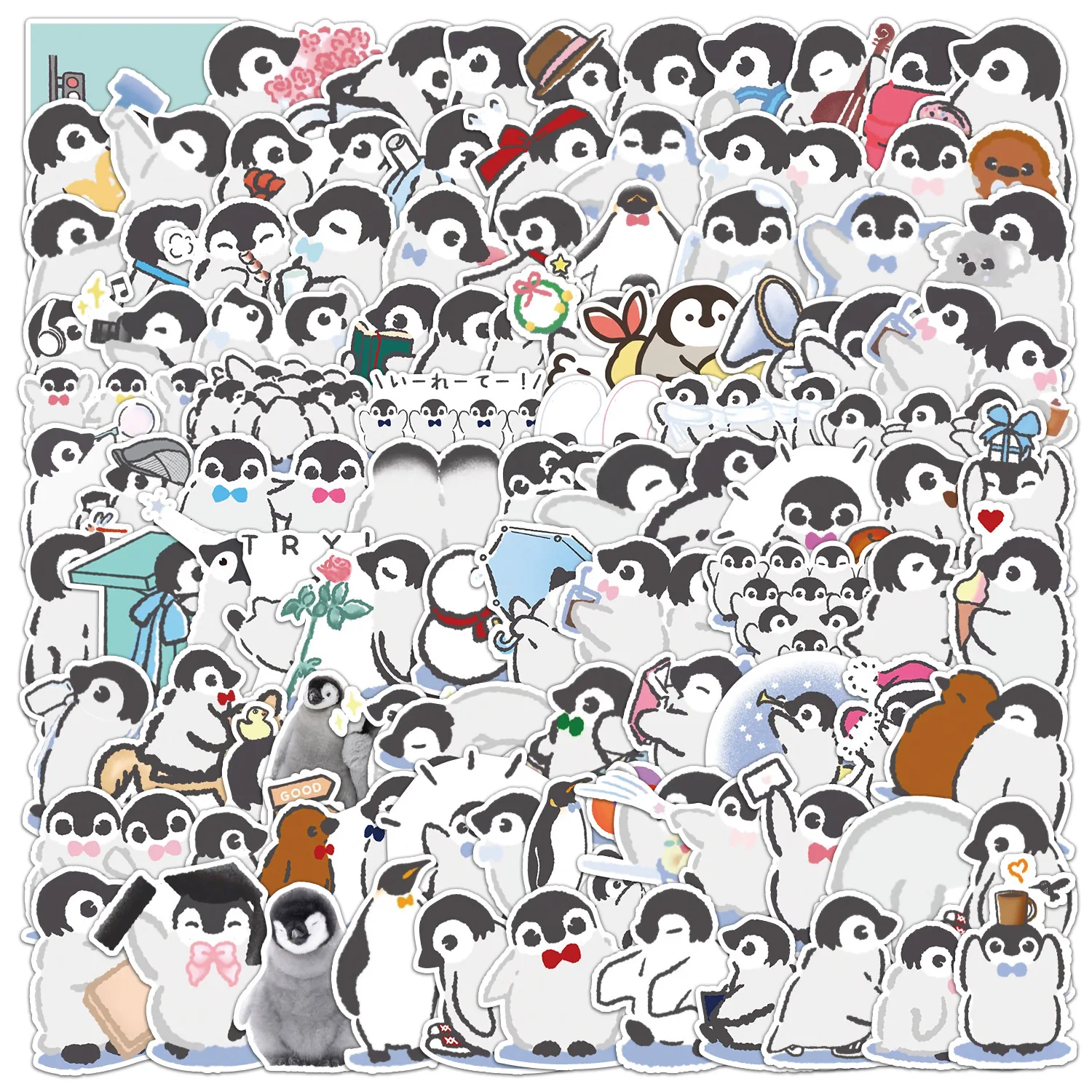 

10/50PCS watercolor penguin doodle schoolbag water cup notebook decoration creative stationery waterproof sticker Kids Toy