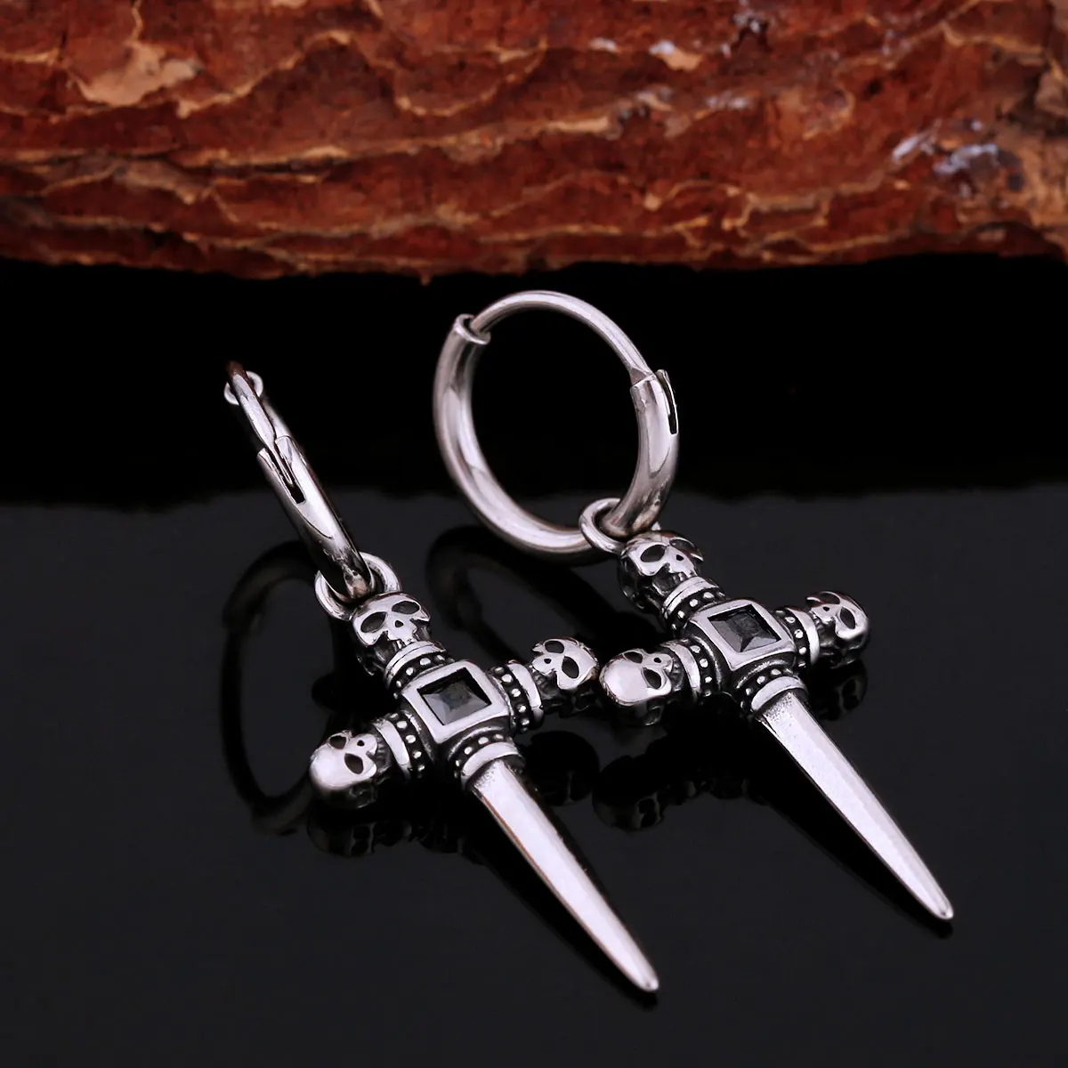 Original Design Crucifix Finely Ground Arrow Earrings Nordic Teen Odin Amulet Stud Men's Valknut Stainless Steel Jewelry