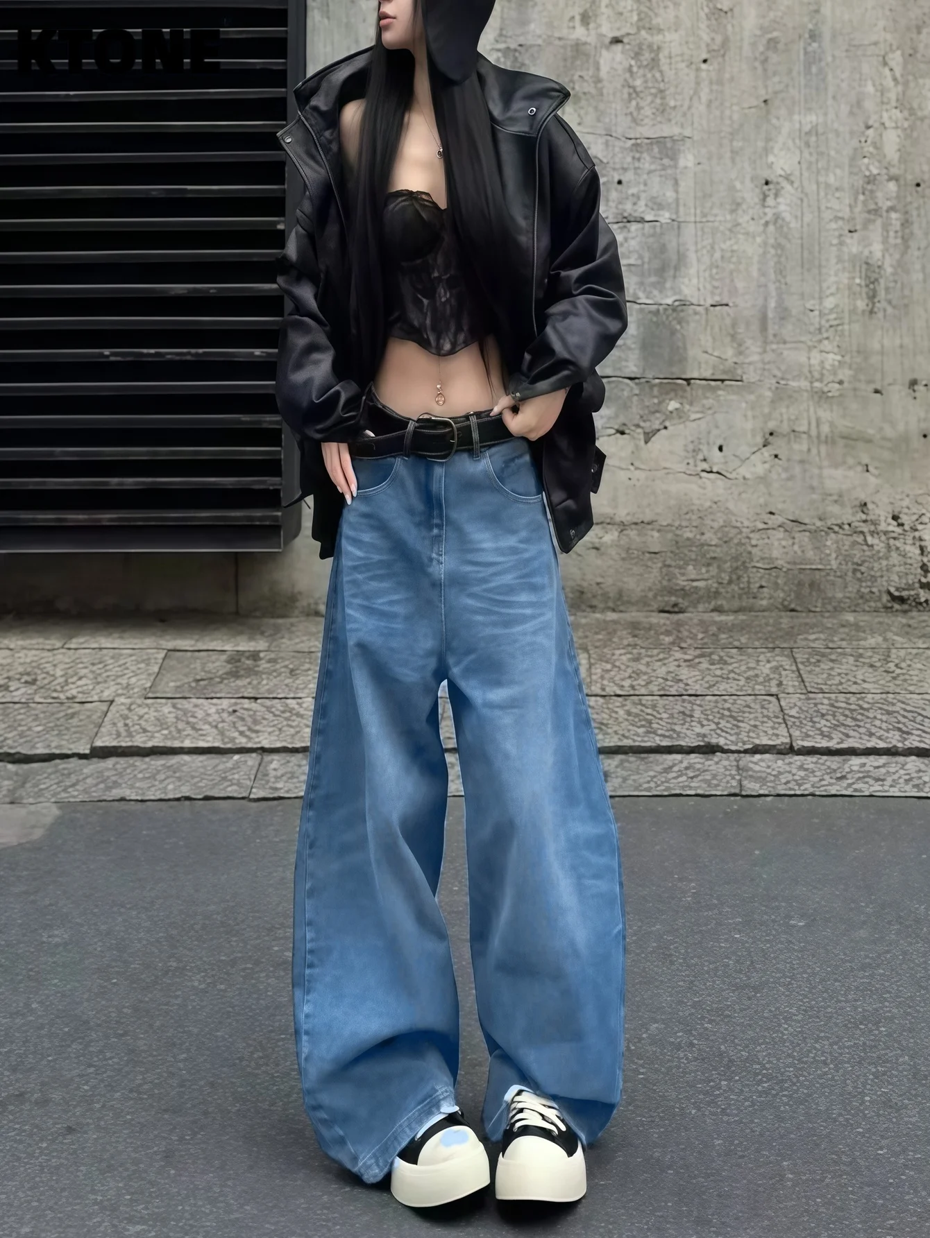 

Minimalist Jeans Unisex Blue Baggy Denim Solid Color Y2K Drip No accessories or belts included