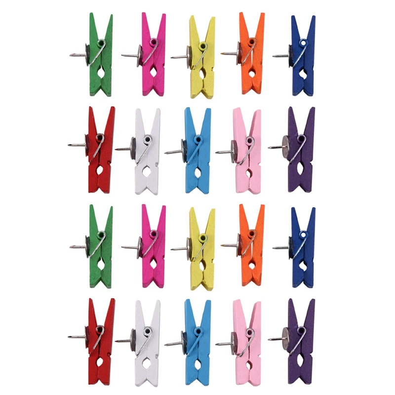 Push Pins With Wooden Clips Pushpins Tacks Thumbtacks, Creative Paper Clips With Pins For Cork Boards Notes Photos Wall And Craf