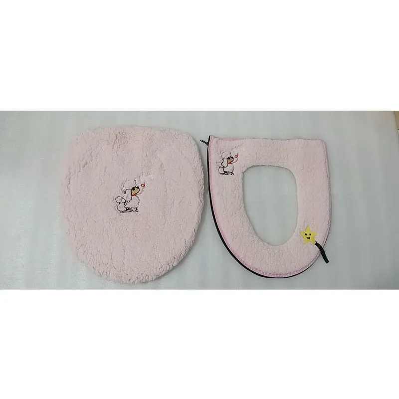 2 Pcs/Set Toilet Seat Mat Set Zipper Toilet Seat Covers Soft Warmer Coral Velvet Bathroom Mat Universal Toilet Seat Covers