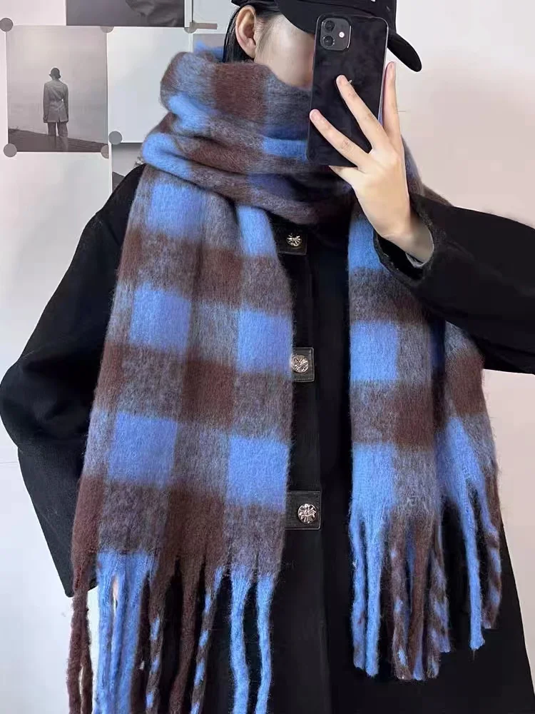 Outono inverno novo xadrez cachecol de grandes dimensões casais vintage versátil quente ao ar livre xale de lã para homens mulheres pashmina