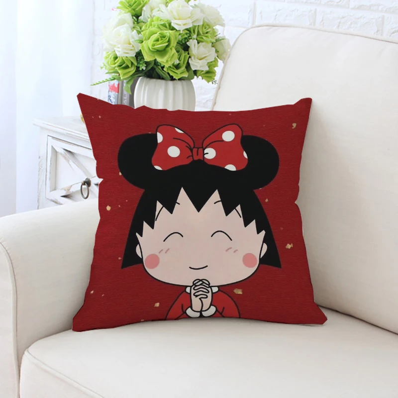 sofa cushion cover C-Chibi Maruko chans anime double-sided printed pillowcase chair back cushion children's room bedside cushion