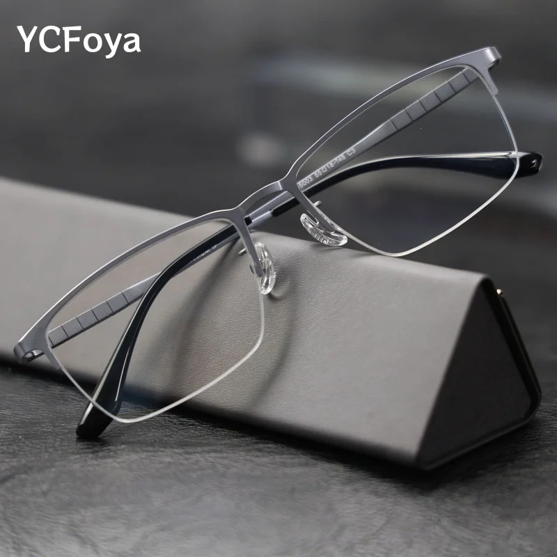 

Men's Ultra-Light Fashion Business Eyeglasses with Elastic Temples Square Big Size Customizable Prescription Half-Frame 5003