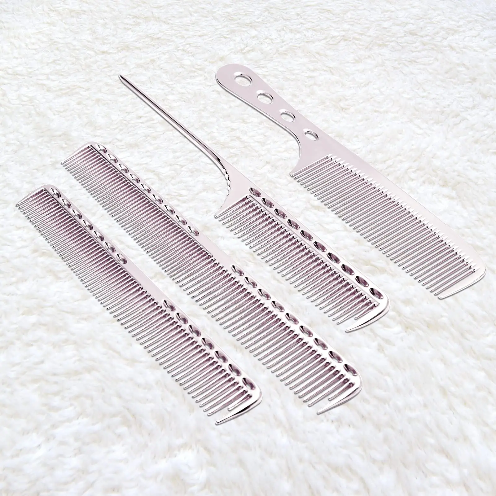 

Professional Aluminum Dressing Comb 4 Types Metal Hair Combs For Hair Styling Included Long Hair Cutting Comb Short Styling Comb