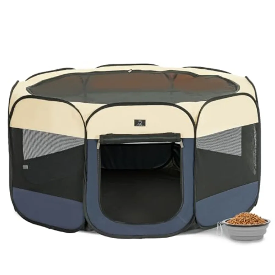 

Portable Indoor Dog Playpen for Small Dogs and Puppies by 50.39" Pop-Up Soft Puppy Playpens with Bowl Waterproof Floor Calm Saf