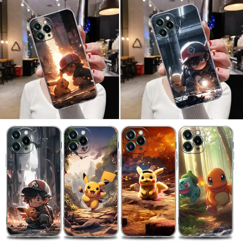 

Pikachu Cartoon Clear Case For iPhone 16 15 14 13 12 11 Pro Max Mini Xs XR X 7 8 Plus 6 Pokemon Soft Back Cover Silicone Cases