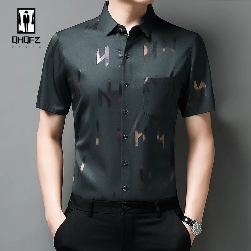 New Men's Business Casual Short Sleeved Shirt with Non Ironing and Wrinkle Resistant Printed Top