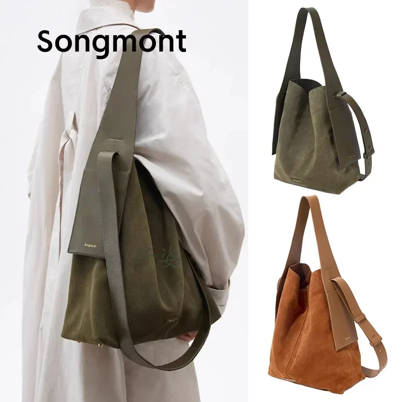 Songmont Large Chamois Leather Hanging Ear Supportive Tote Bag Designer Style Casual Commuting Single Shoulder Slanting Bag Autu