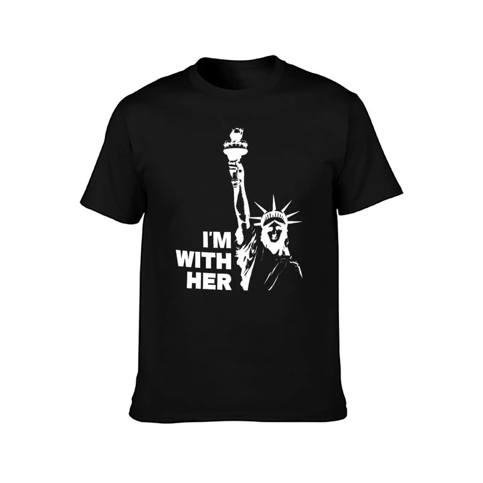 Statue of Liberty - I'm With Her - Inverse T-Shirt Summer Casual Cotton Tee Oversized Streetwear Tops Vintage Graphic Print