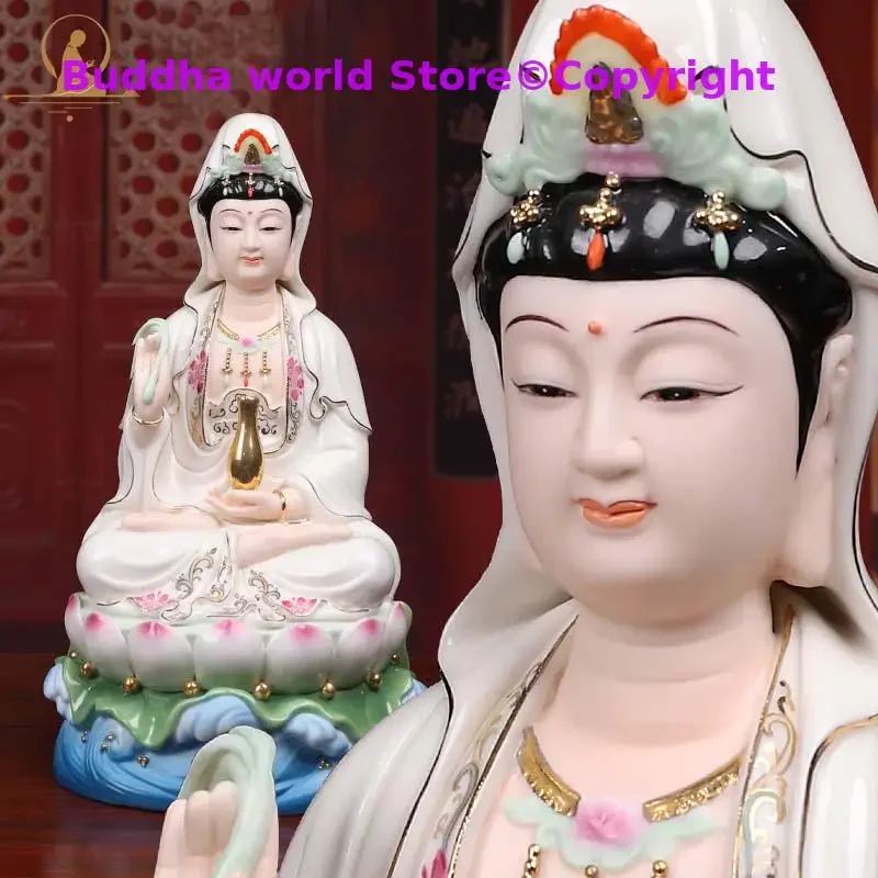 5A + Asia Royal jade Porcelain GUAN YIN Goddess bodhisattva God Buddha statue HOME SHOP Bring good luck Bless safety statue