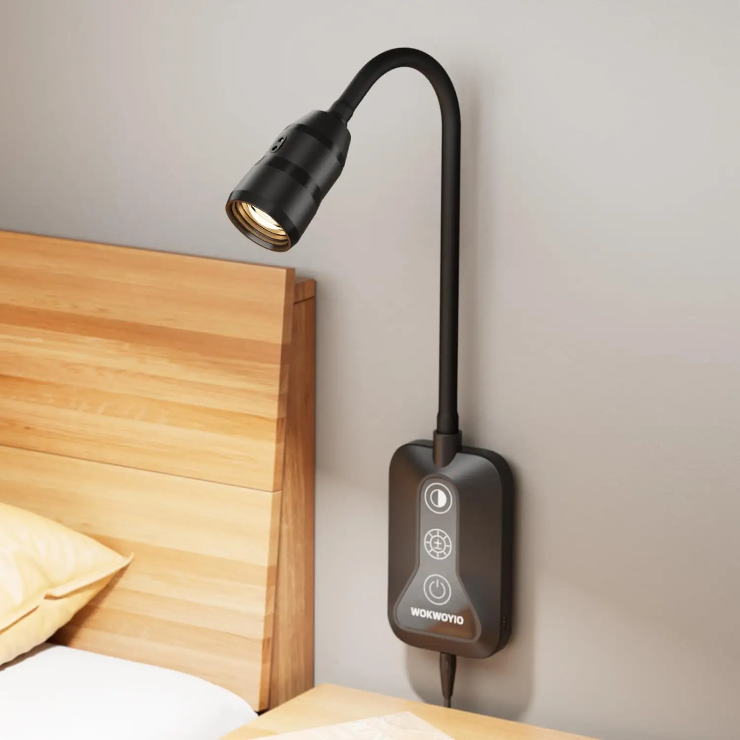 

Wall Mounted Reading Light with Touch Sensor, USB Charging, 5-Tone Dimmable Wall Lamp for Bedroom, Black, Flexible Neck