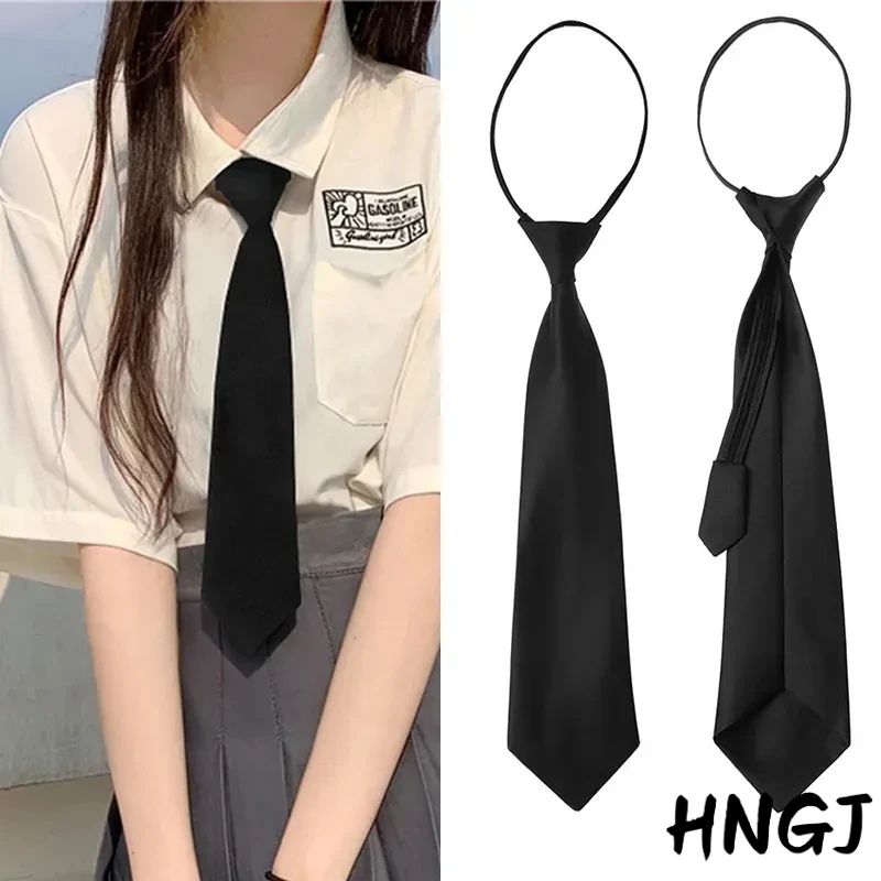 Corbata con Clip Simple negra Unisex, corbata de seguridad, uniforme, camisa, traje, corbatas, azafata, mate, funeraria, corbatas perezosas para hombres, mujeres y estudiantes