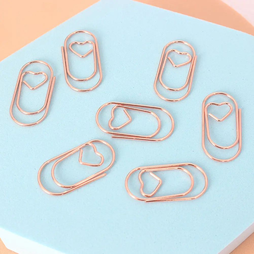 

50Pcs Rose Gold Heart Shaped Data Fixing Pins Strong Alloy Paper Clips for Files Photos Bookmark Clamps Office Decor Supplies