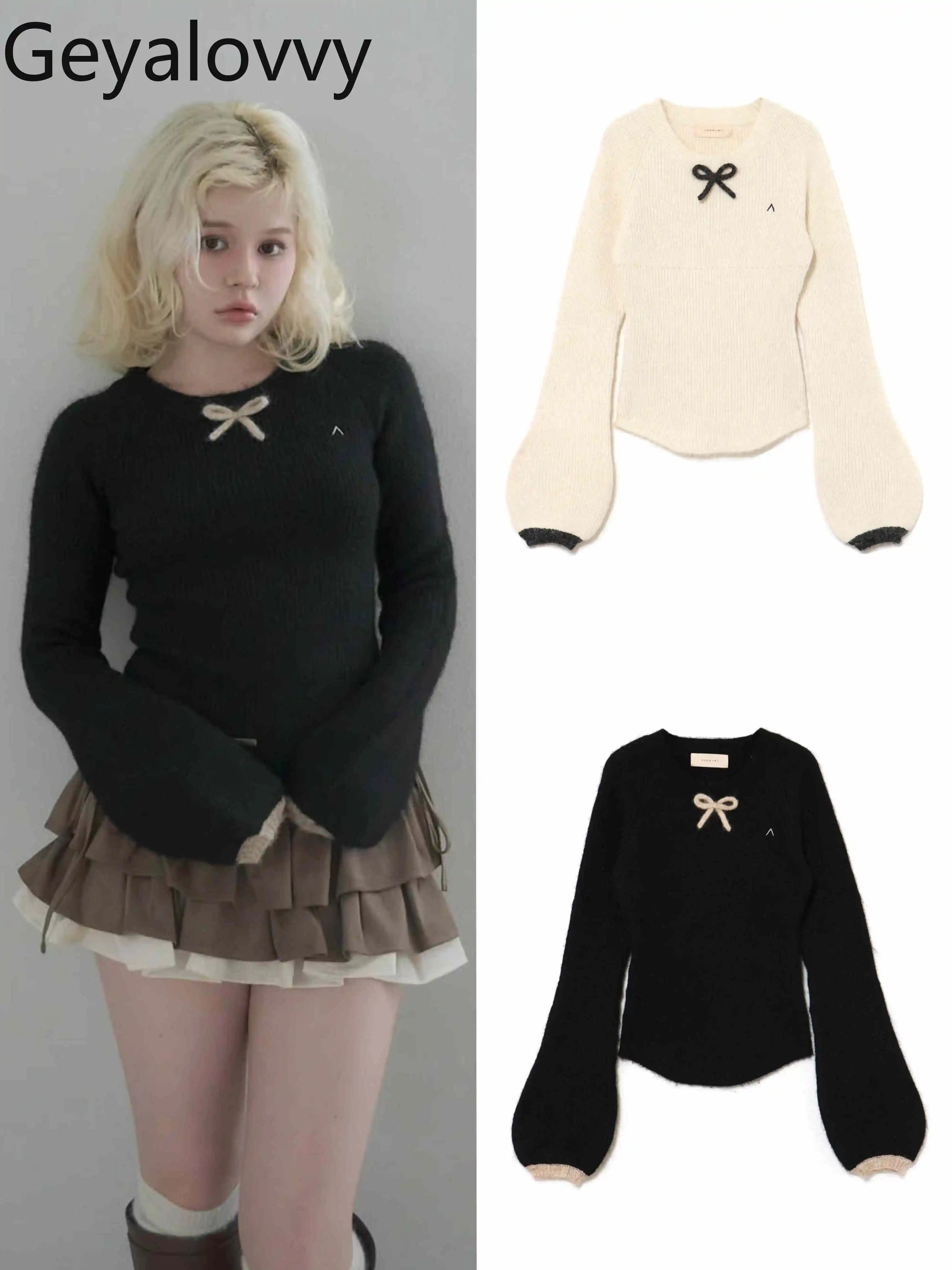 

Autumn Winter Lady Pulover Sweater Japanese Style 2025 New Bow Collar Flared Long Sleeve Sweet Style Knitted Top for Women