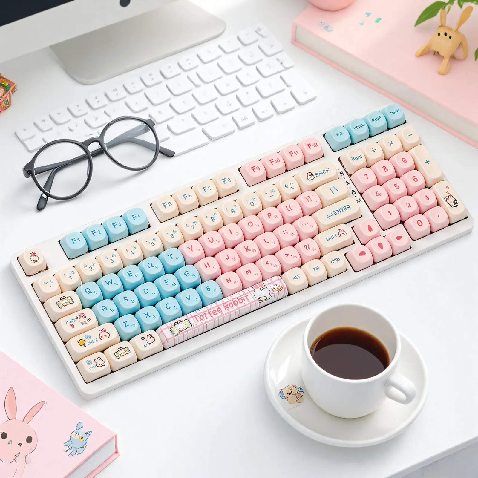 

Cartoon-style little rabbit-themed keyboards are compatible with most mechanical keyboards.