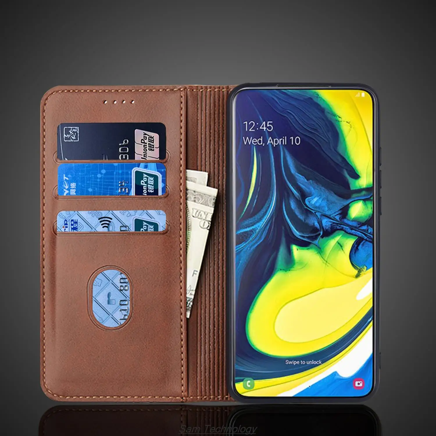 Magnetic attraction Leather Case for Samsung Galaxy A80 A805F A805N Holster Flip Cover Case Wallet Phone Bags Fundas Coque