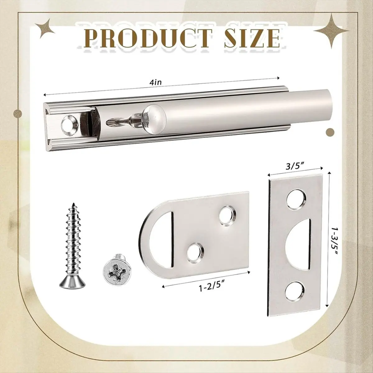 N14R Top 4 Set Slide Bolt Lock Bolt Door Slide Bolt Door Latches for Top of Door Slide Lock Silver