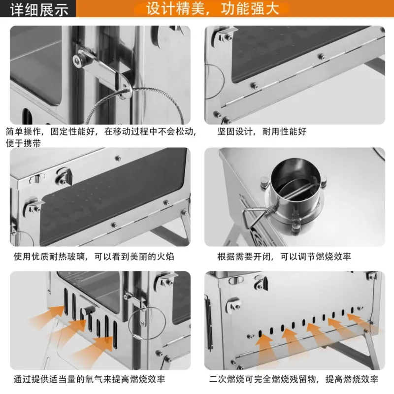 For Titanium Alloy Folding Furnace Outdoor Tent Heating Stove Lightweight Hiking Portable Easy Folding Wood Stove