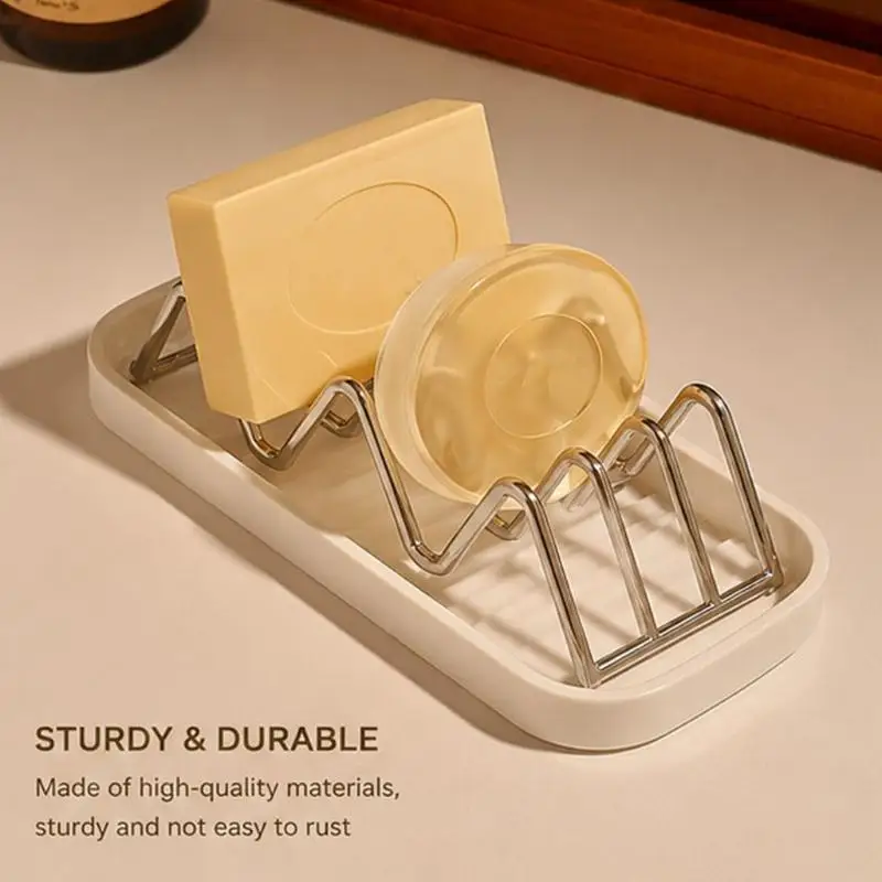 Self Draining Soap Holder With Rustproof Stainless Steel Rack Drain Tray Perfect For Bathroom Kitchen Countertop