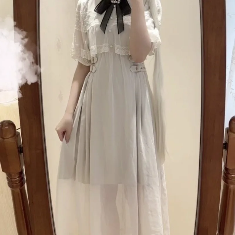 Rojita Japanese Popular Style Mass-Produced Cloak Half Sleeve with Brooch Double Layer Lace Dress