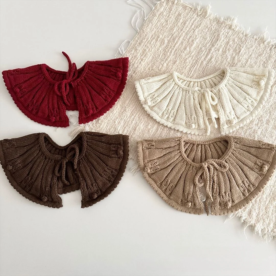 شال كوري محبوك يدويًا للأطفال بياقة مزيفة عتيقة للربط للفتيات إكسسوار ديكور أنيق للشتاء