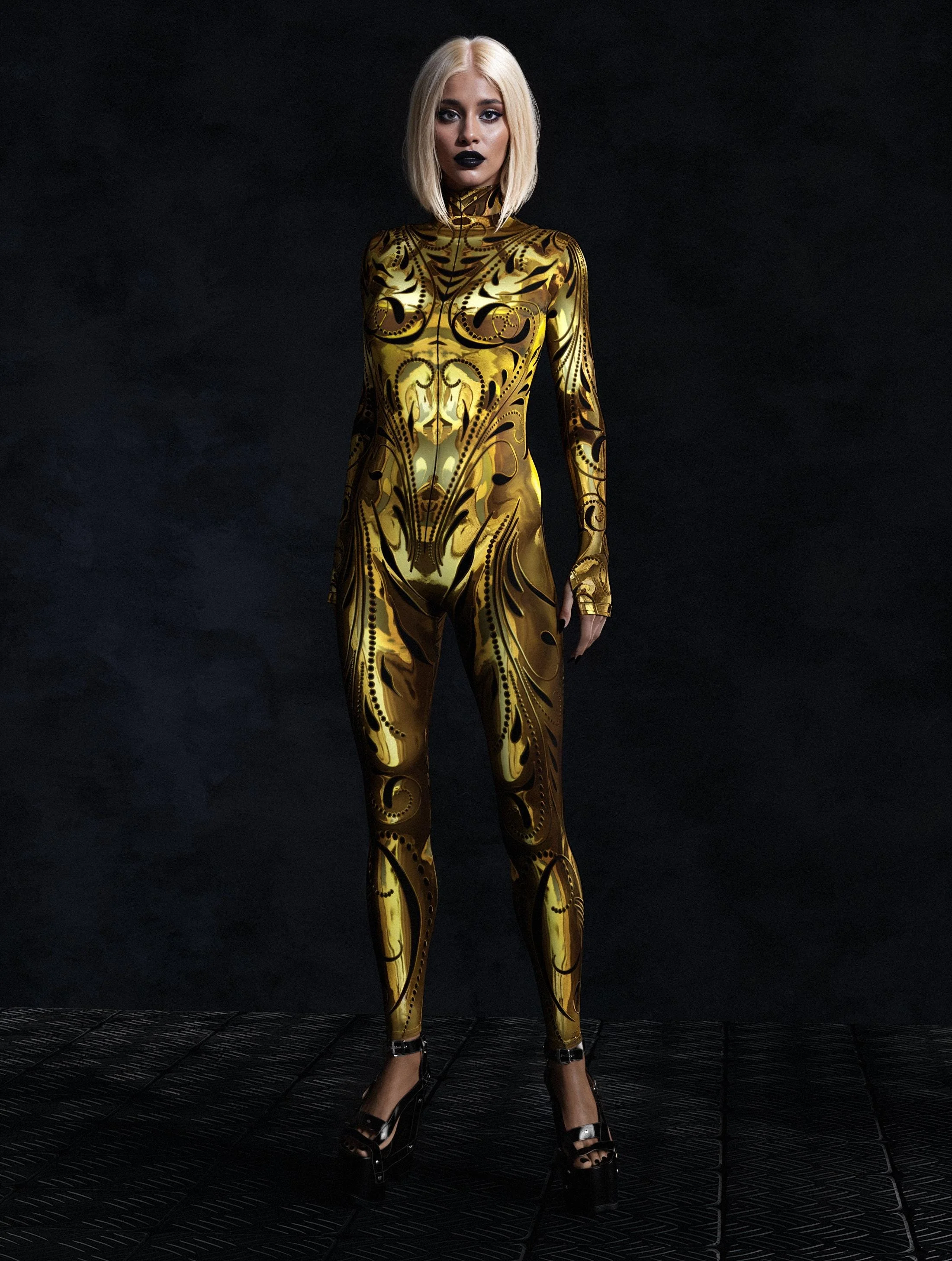 

Women Nocturnal Enigma CyberPunk Armour Jumpsuit Cosplay Bodysuit Steampunk Costume Halloween Carnival Party Shows Zentai Suit