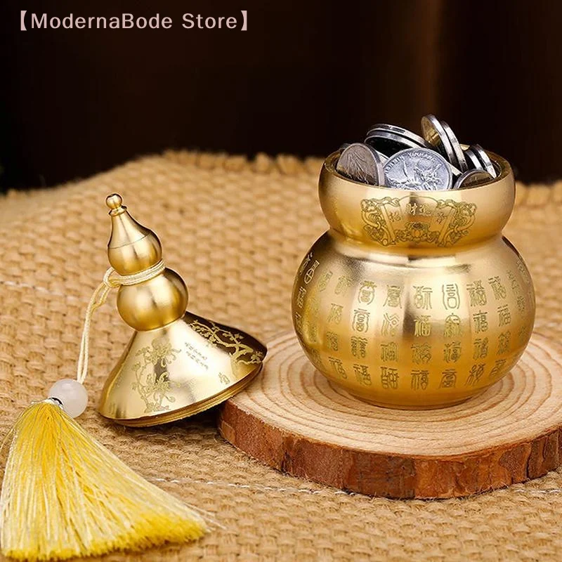 【M】Gourd Ornament: Open-Top Chinese-Style Brass Feng Shui Gourd—Desktop Wealth-Bringing Carved Feng Shui Decorative Item