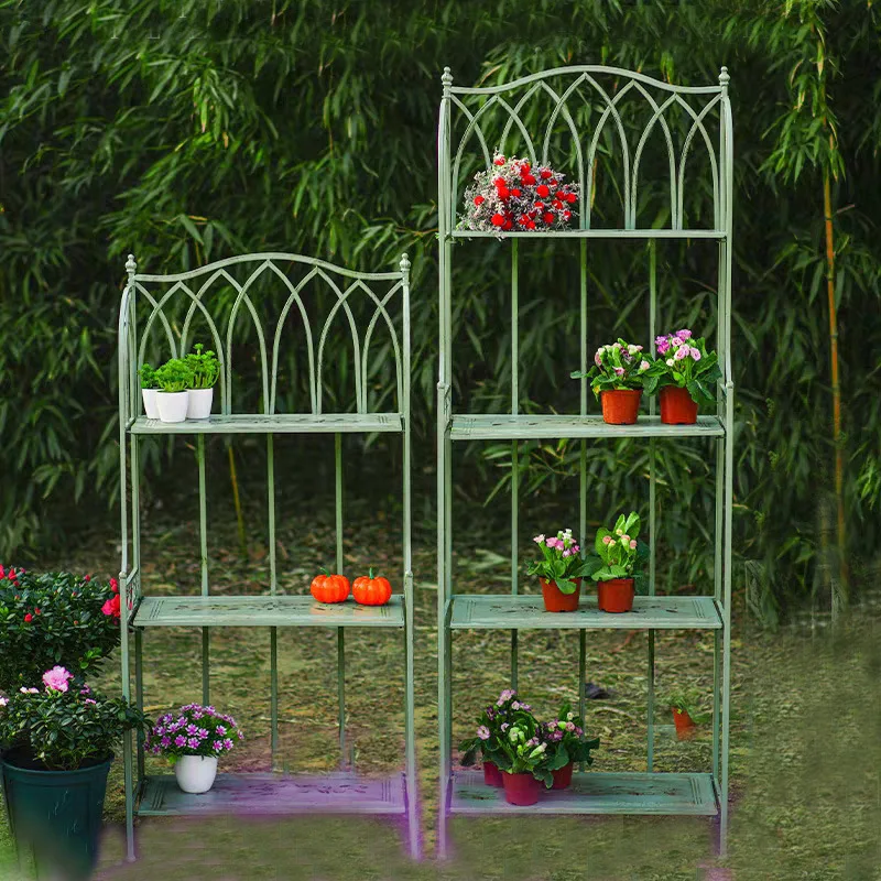 

Simple Creative New Style Movable Old Floor-Standing Display Flower Stand Balcony Courtyard European-Style Green Storage Rack
