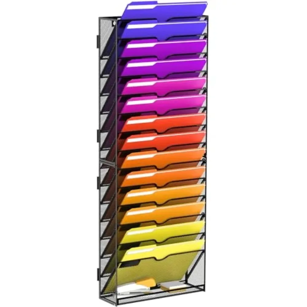 16 Tier Wall File Organizer, Wall Mounted Metal Grid File Organizer for Organizing Files, Folders, Letters and Magazines