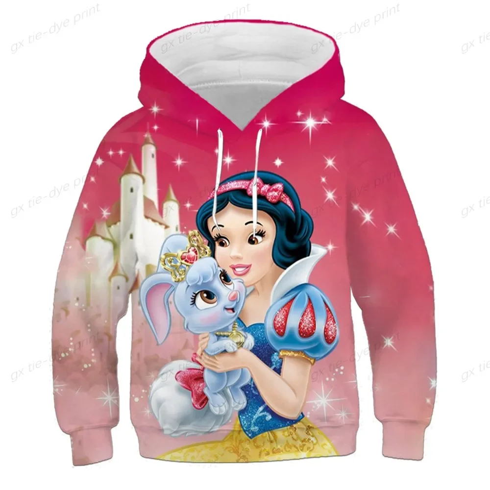 Fashion Children Girls Snow White Hoodies 2022 Spring Autumn Casual Sweatshirts Disney Series Cartoon Hooded Tops 1-14 Years Old